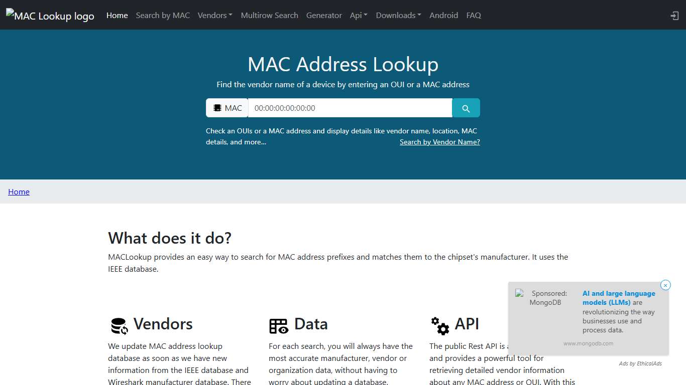MAC Address Vendor Lookup MAC Address Lookup